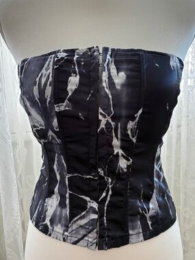 Brand New Fashion Nova Black, White & Navy Baited Corset Tube Top Size Small